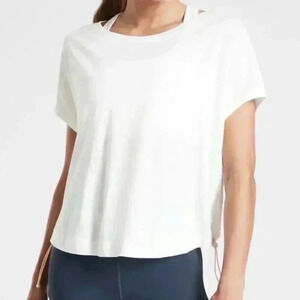 Athleta Short Sleeve Shirt Back Bungeee Cinch Top Size S